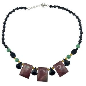 Jasper Onyx Chalcedony Glass Bead Geometric Multicolor Statement 19.5” Necklace
